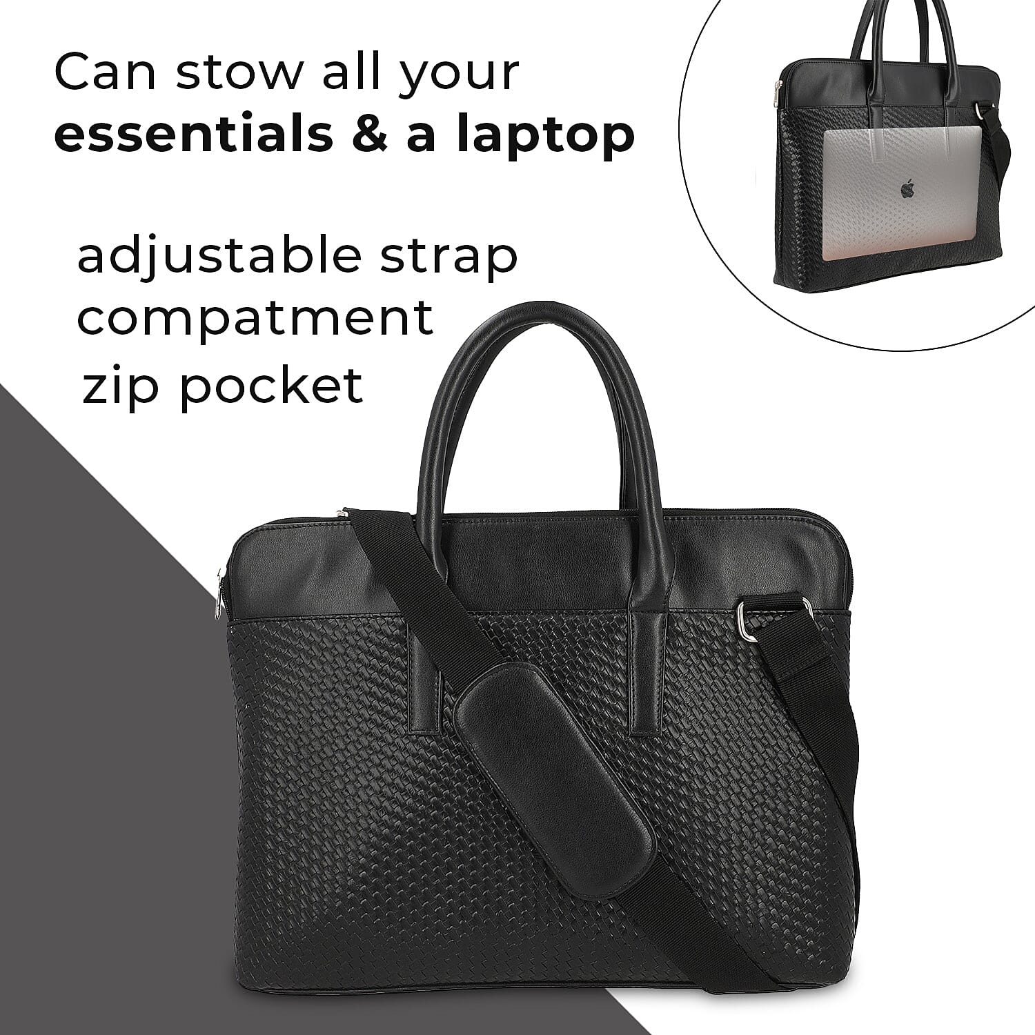 La Marey Laptop Bag with Adjustable Strap - Black