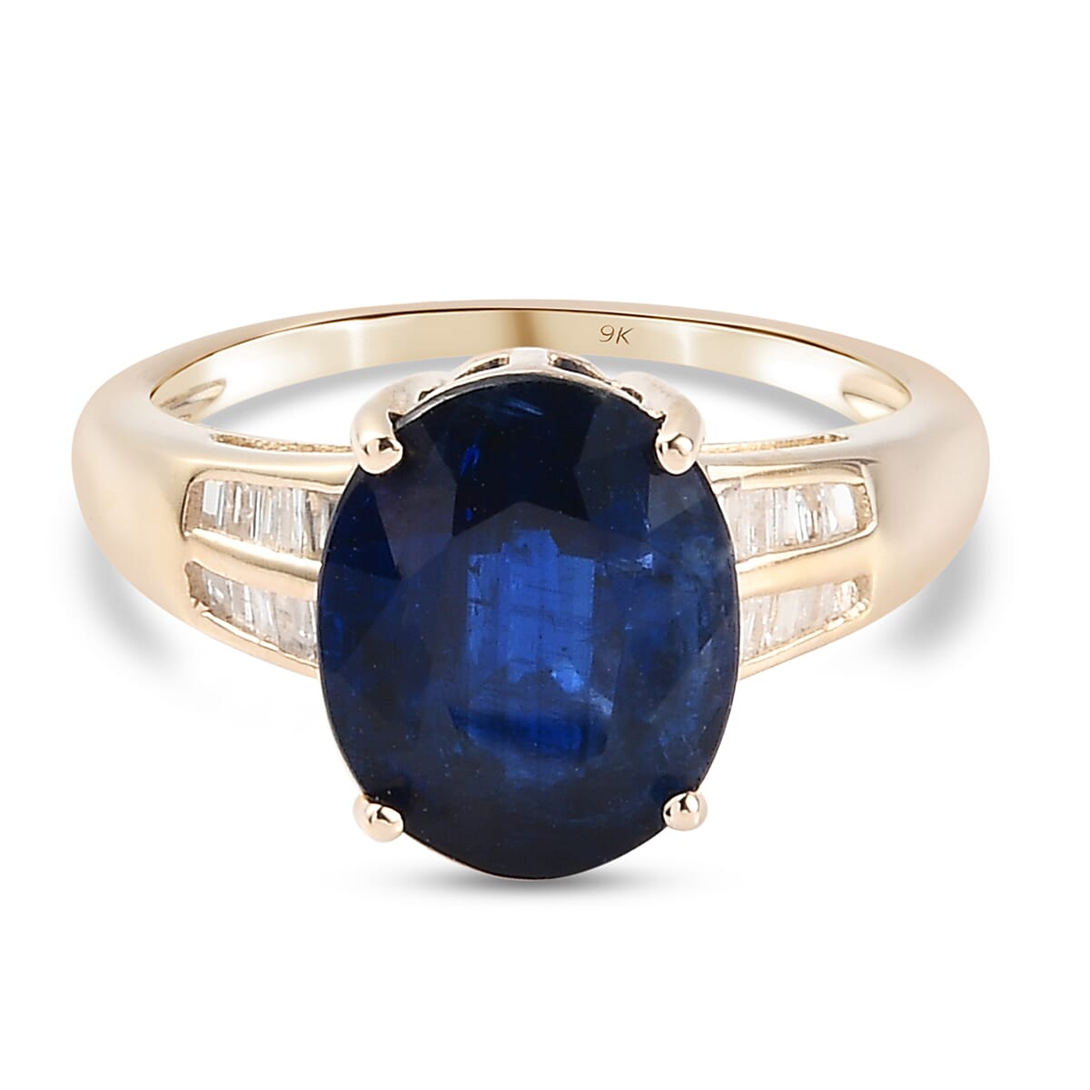 TLV - 9K Yellow Gold Kashmir Kyanite and Diamond Ring 4.80 Ct, Gold Wt 2.27 Gms.