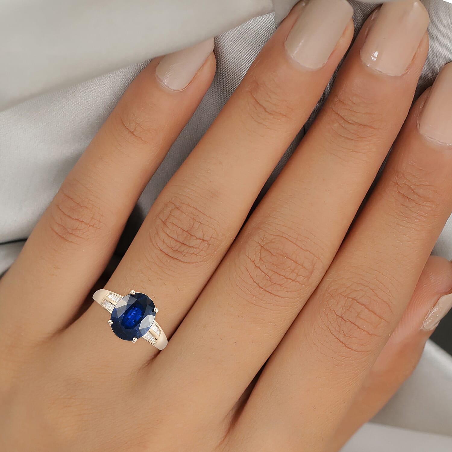 9K Yellow Gold Kashmir Kyanite and Diamond Ring 4.80 Ct.