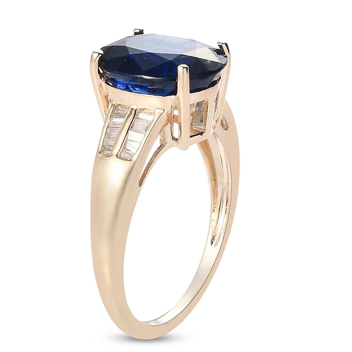 9K Yellow Gold Kashmir Kyanite and Diamond Ring 4.80 Ct.