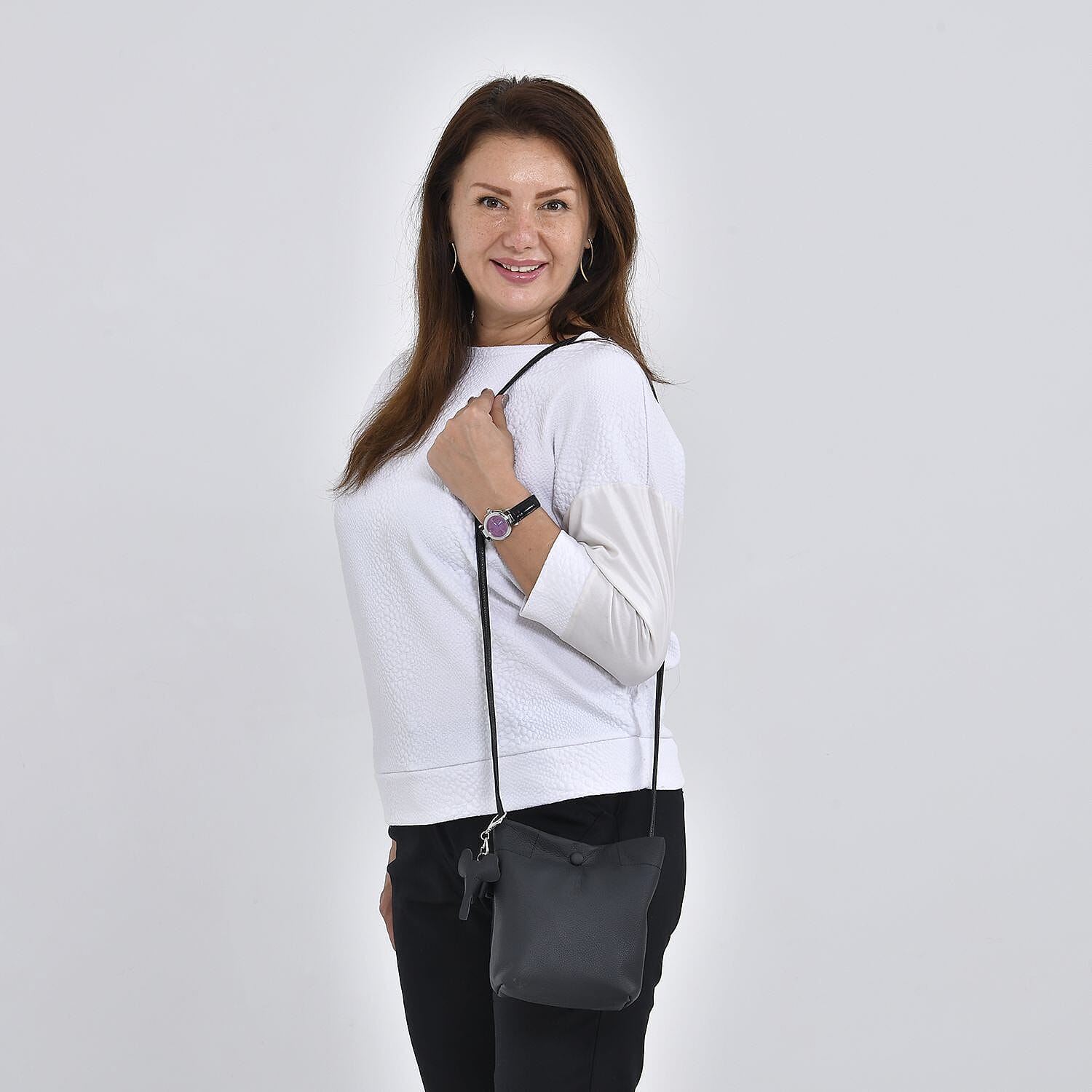 Crossbody Bag with Long Strap and Elephant Keychain (Size 19x17x8 cm) - Black