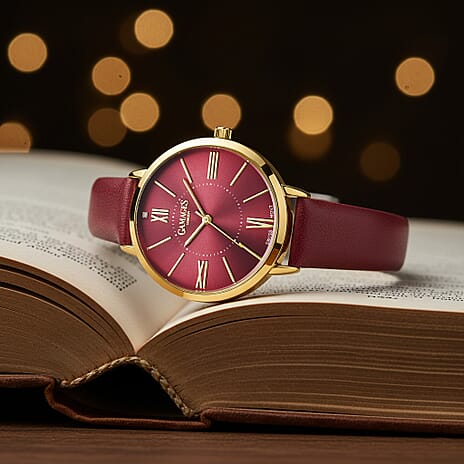 Gamages Of London Diamond Swiss Quartz Movement 3ATM Water Resistant Raspberry Dial Ladies Jubilant Watch in Stainless Steel - Gold