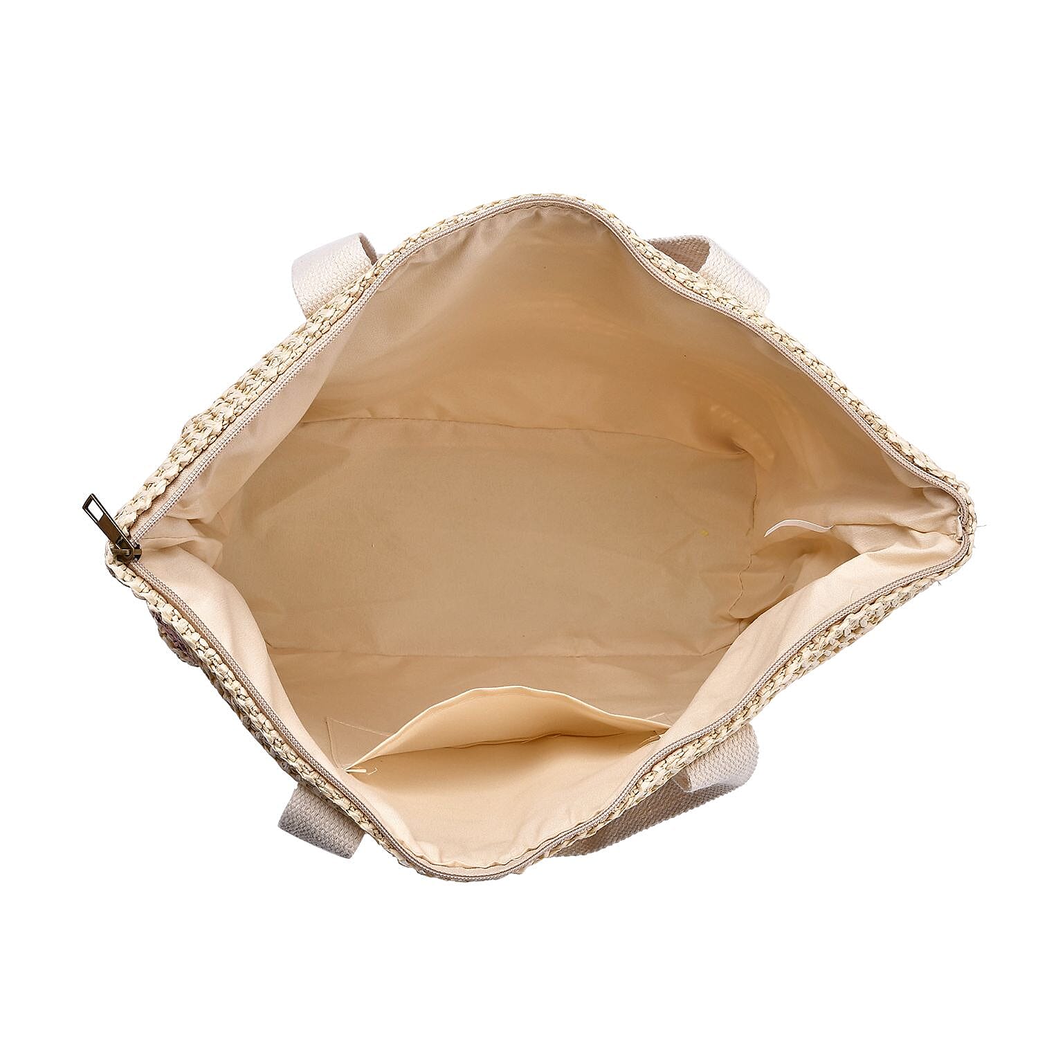 Straw Stripe Patterned Tote Bag - Pink - Beige