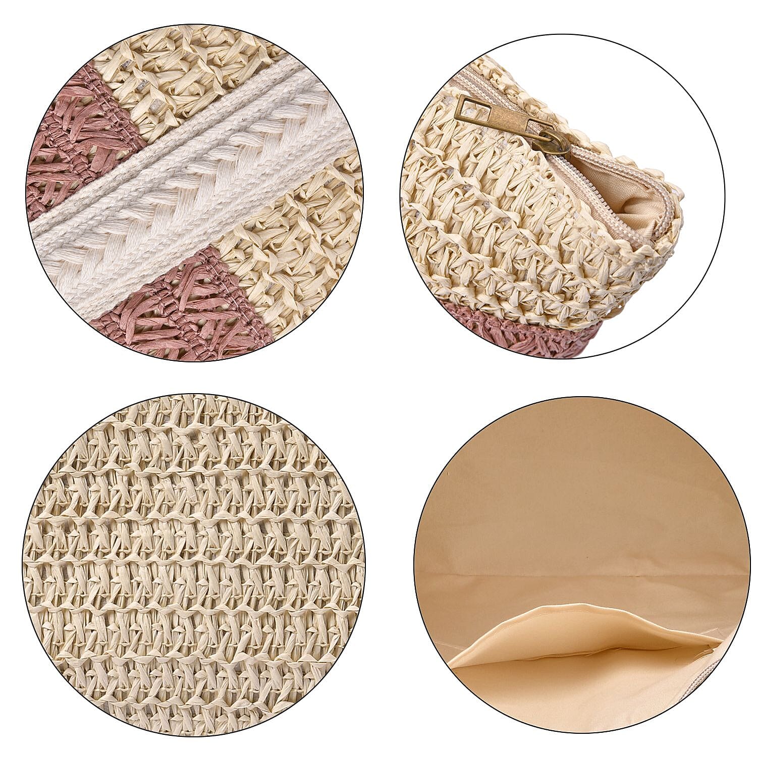 Straw Stripe Patterned Tote Bag - Pink - Beige