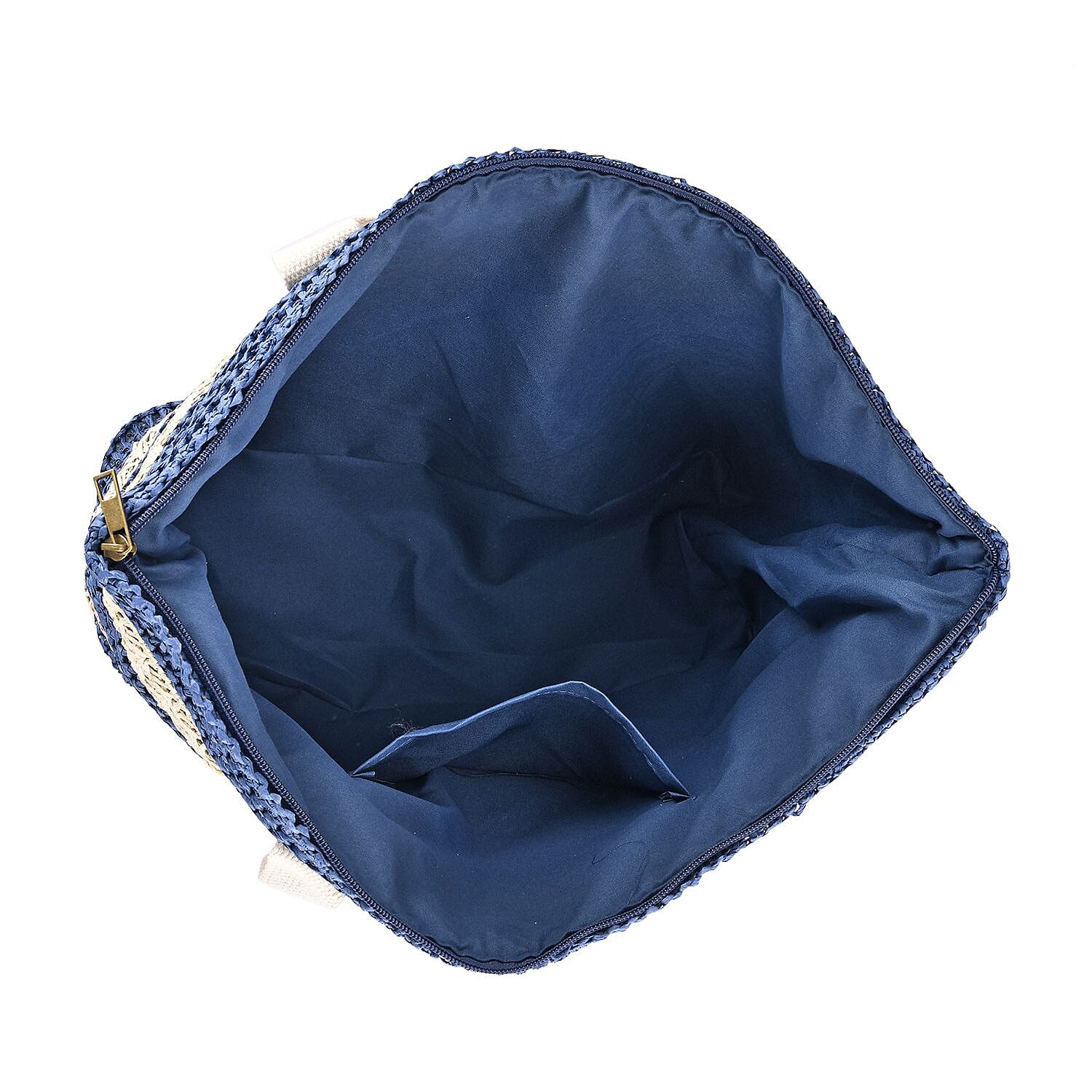 Paper Straw Stripe Patterned Tote Bag - Blue & Beige