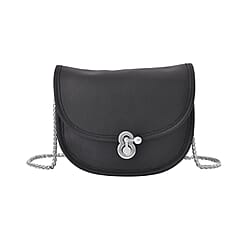 100% Genuine Leather Solid Crossbody Bag with Half Chain Strap - Green