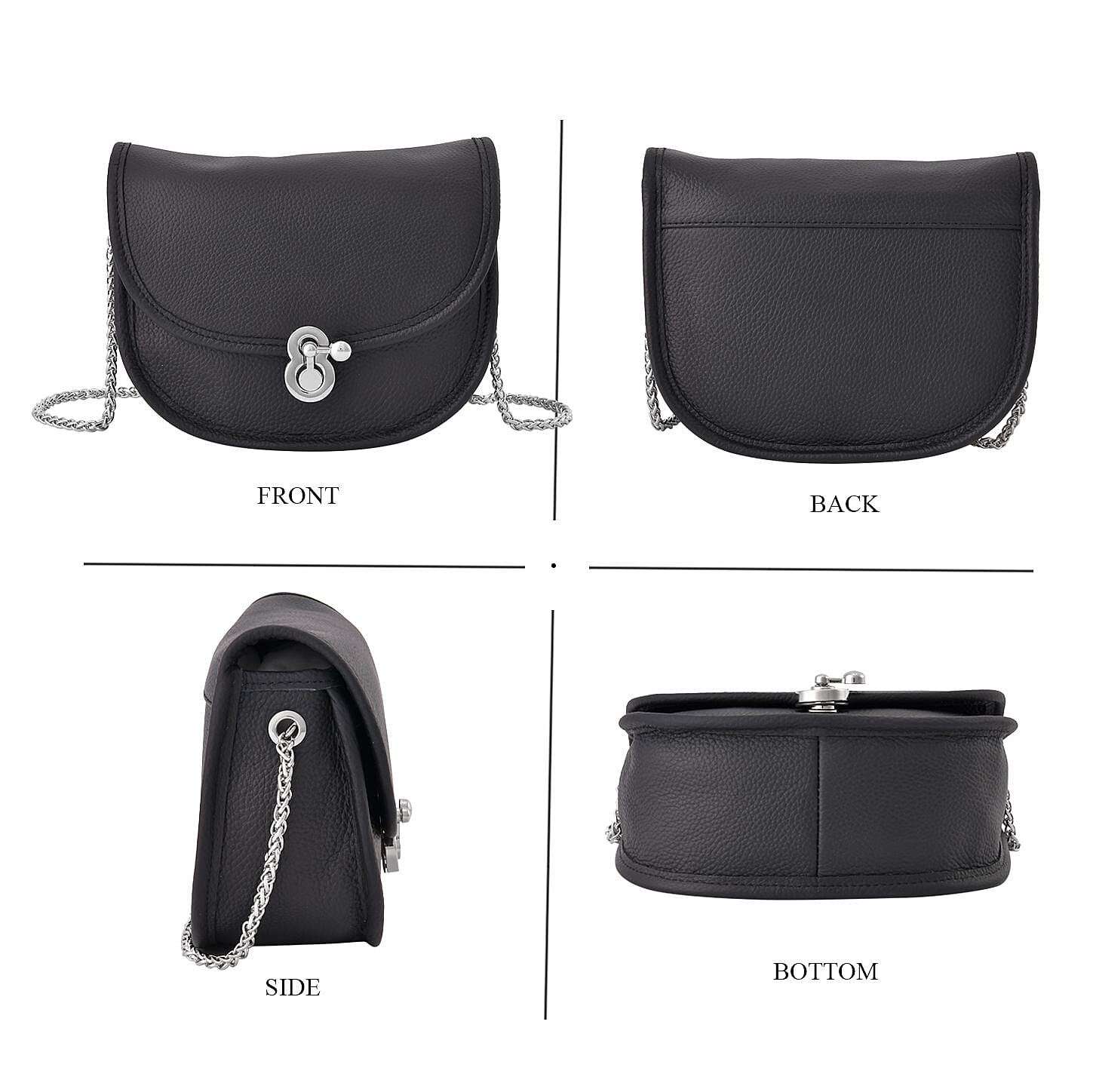 100% Genuine Leather Solid Crossbody Bag with Half Chain Strap - Green