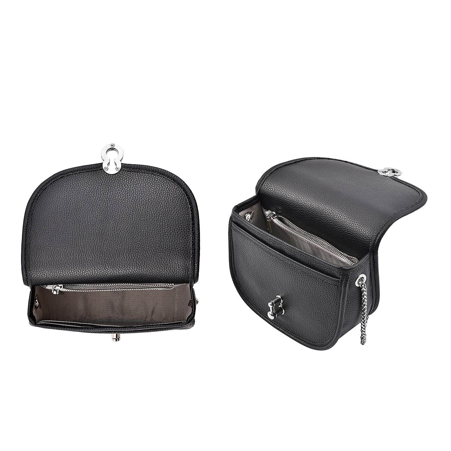 100% Genuine Leather Solid Crossbody Bag with Half Chain Strap - Green