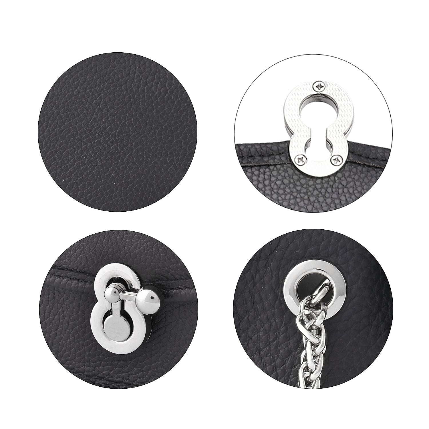 100% Genuine Leather Solid Crossbody Bag with Half Chain Strap - Green