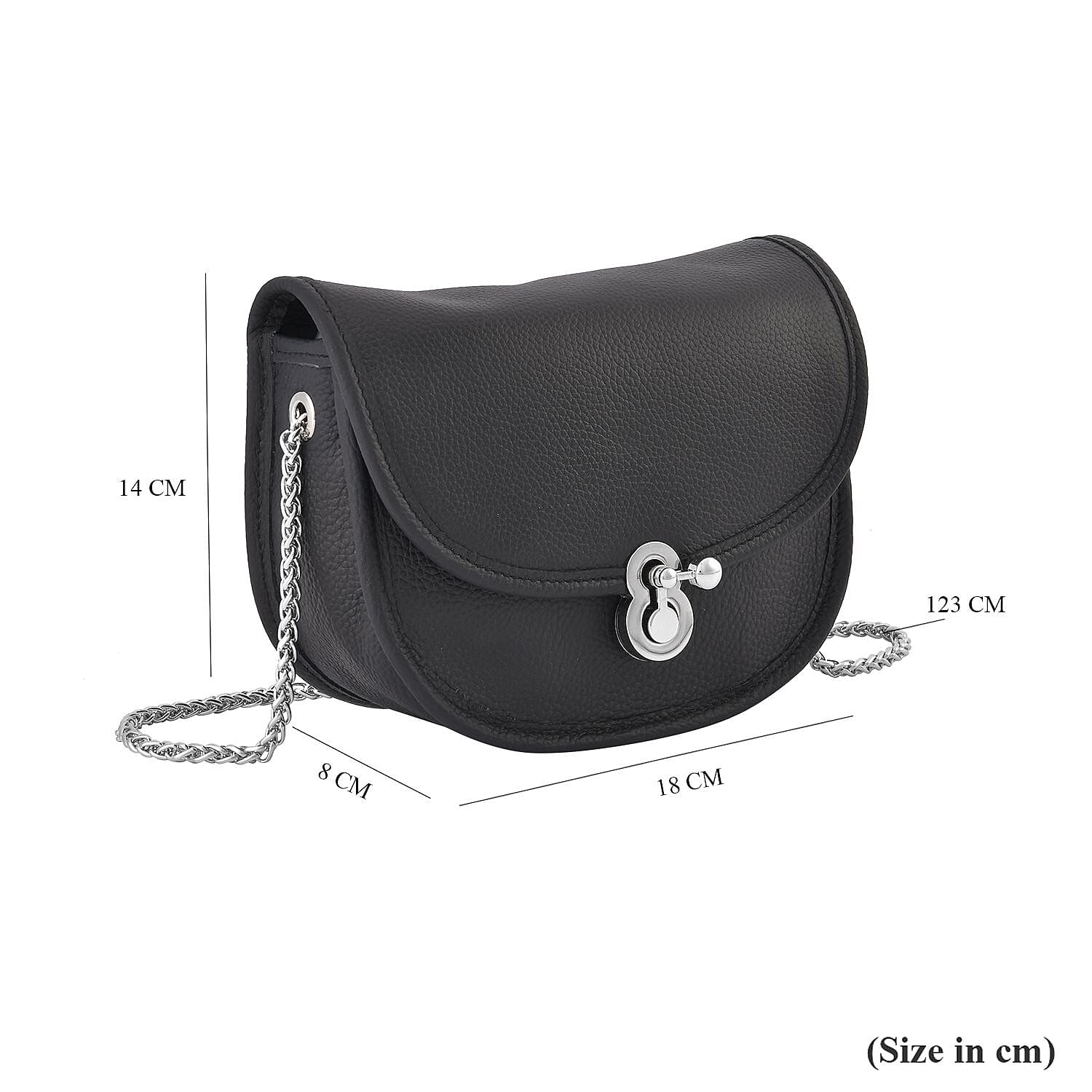 100% Genuine Leather Solid Crossbody Bag with Half Chain Strap - Green