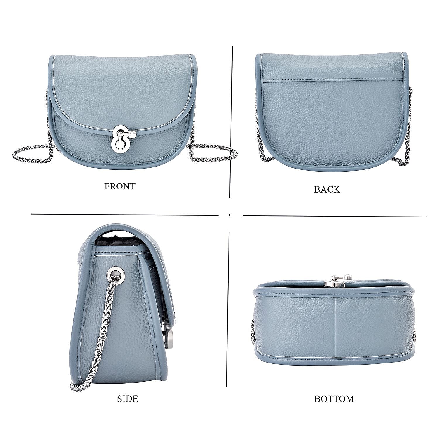 Designer Inspired 100% Genuine Leather Solid Crossbody Bag with Half Chain Strap - Pastel