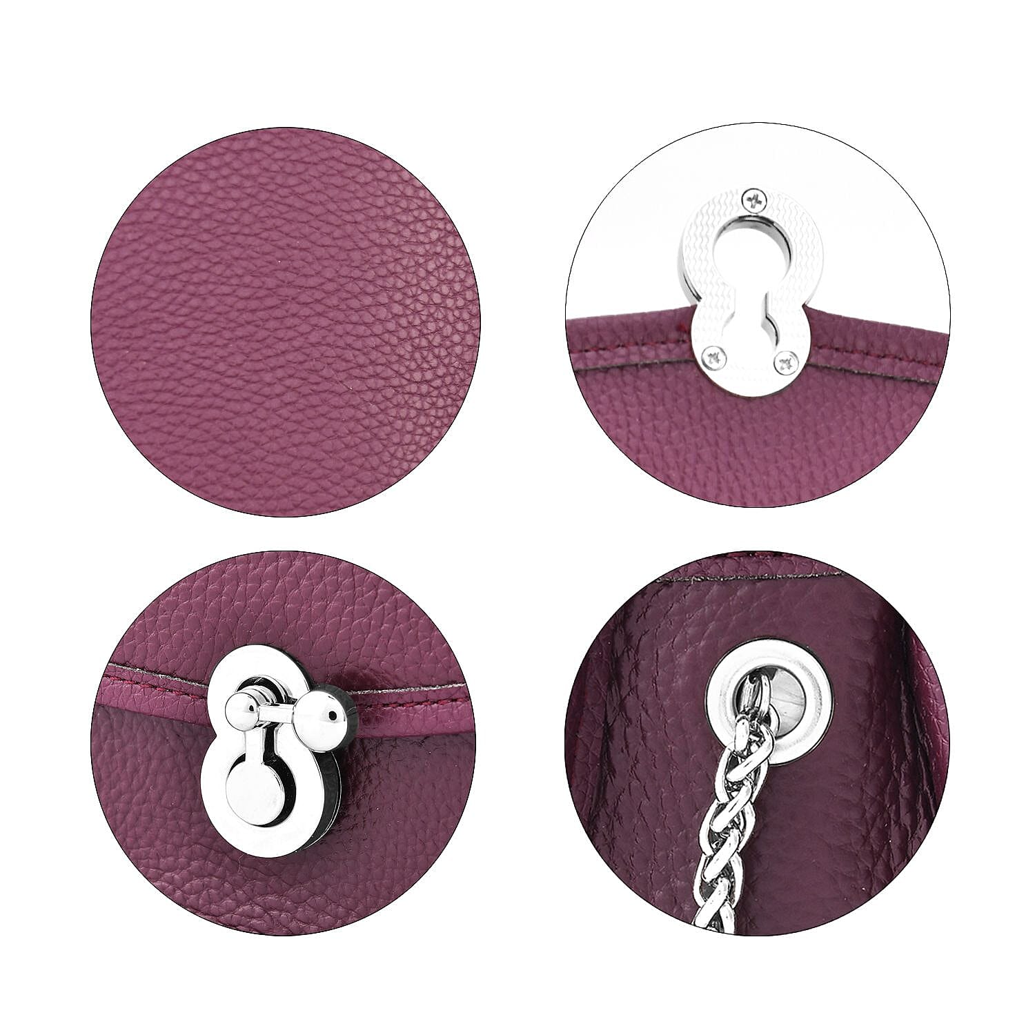 Designer Inspired 100% Genuine Leather Solid Crossbody Bag with Half Chain Strap - Purple