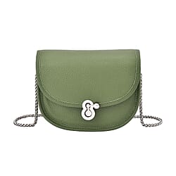 100% Genuine Leather Solid Crossbody Bag with Half Chain Strap - Green