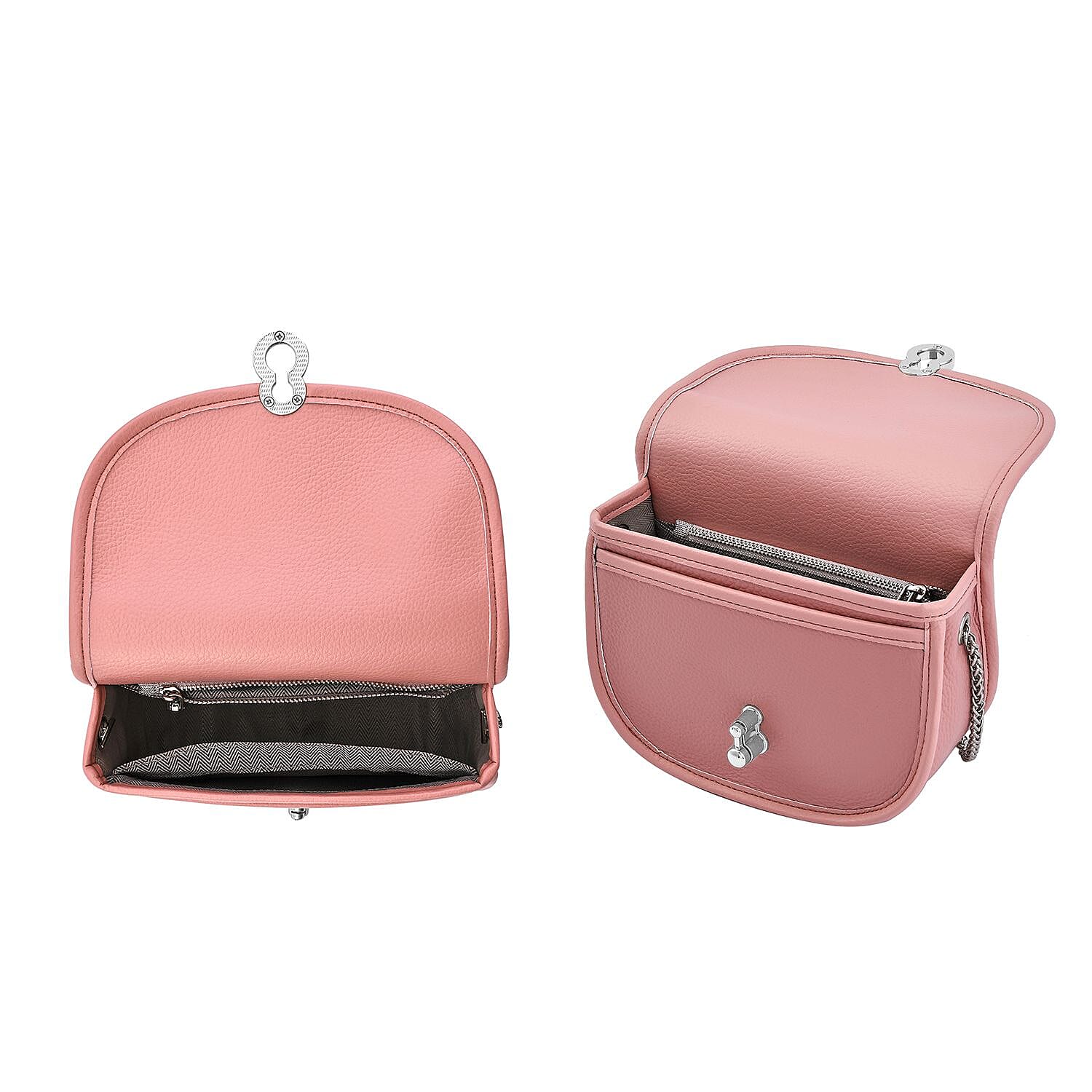 Designer Inspired 100% Genuine Leather Solid Crossbody Bag with Half Chain Strap -Pink