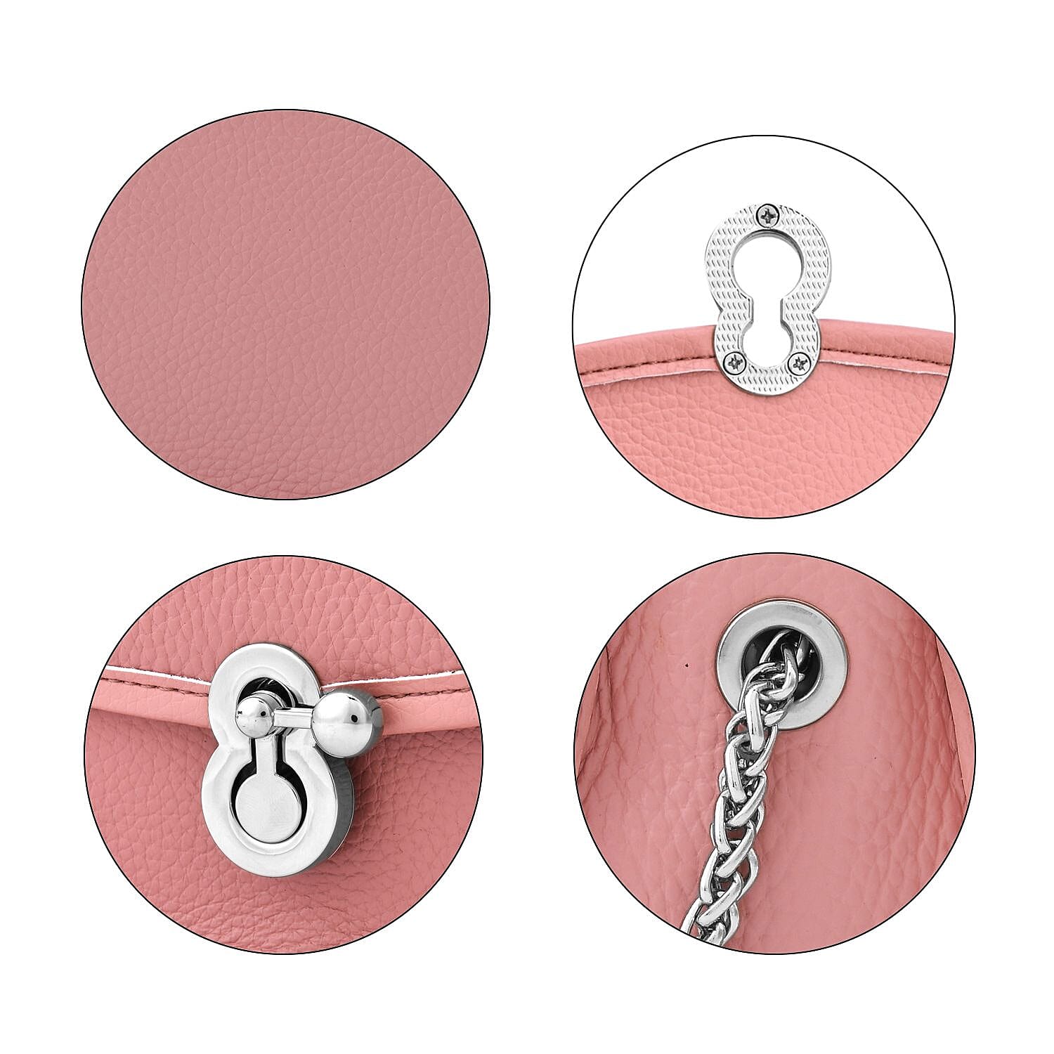Designer Inspired 100% Genuine Leather Solid Crossbody Bag with Half Chain Strap -Pink