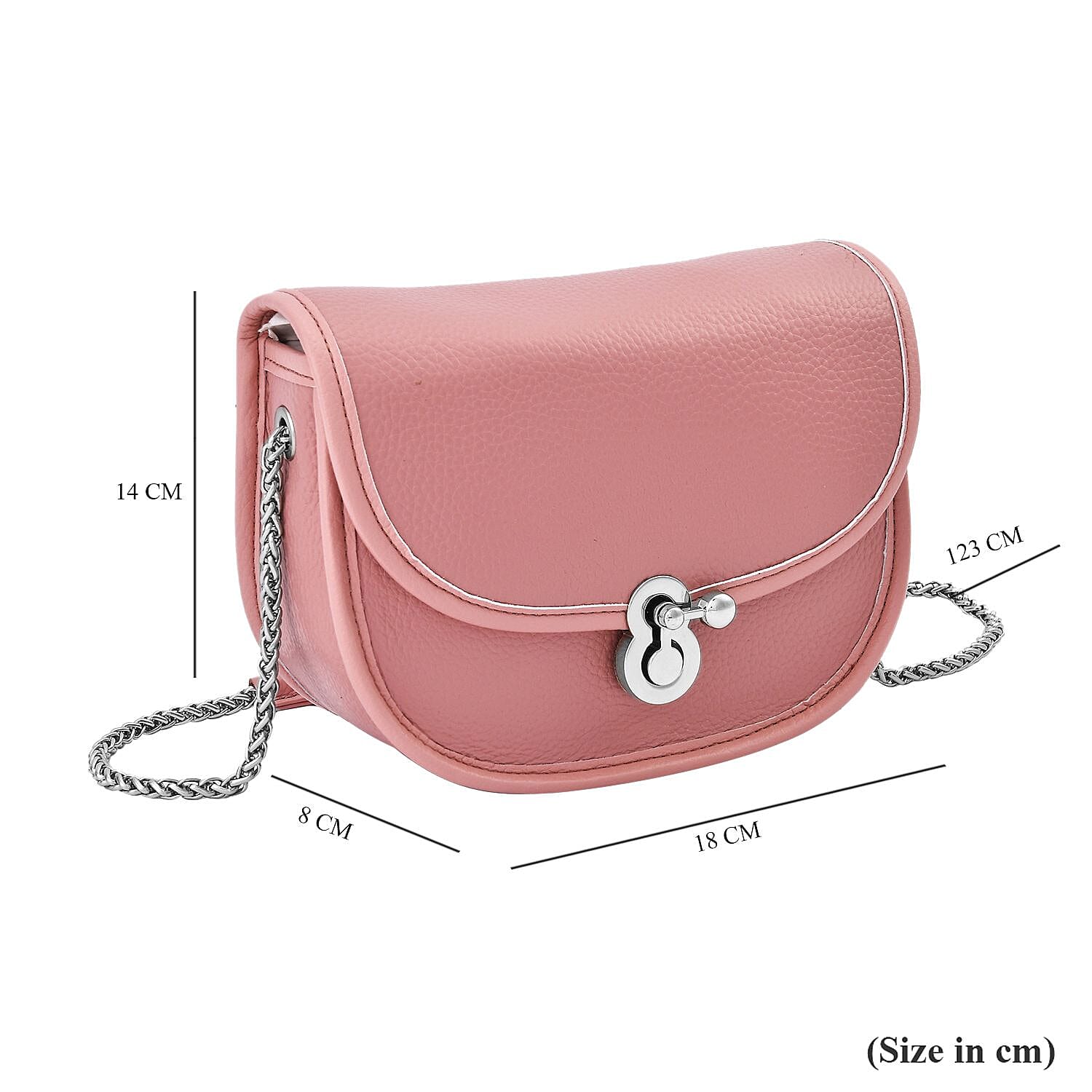 Designer Inspired 100% Genuine Leather Solid Crossbody Bag with Half Chain Strap -Pink