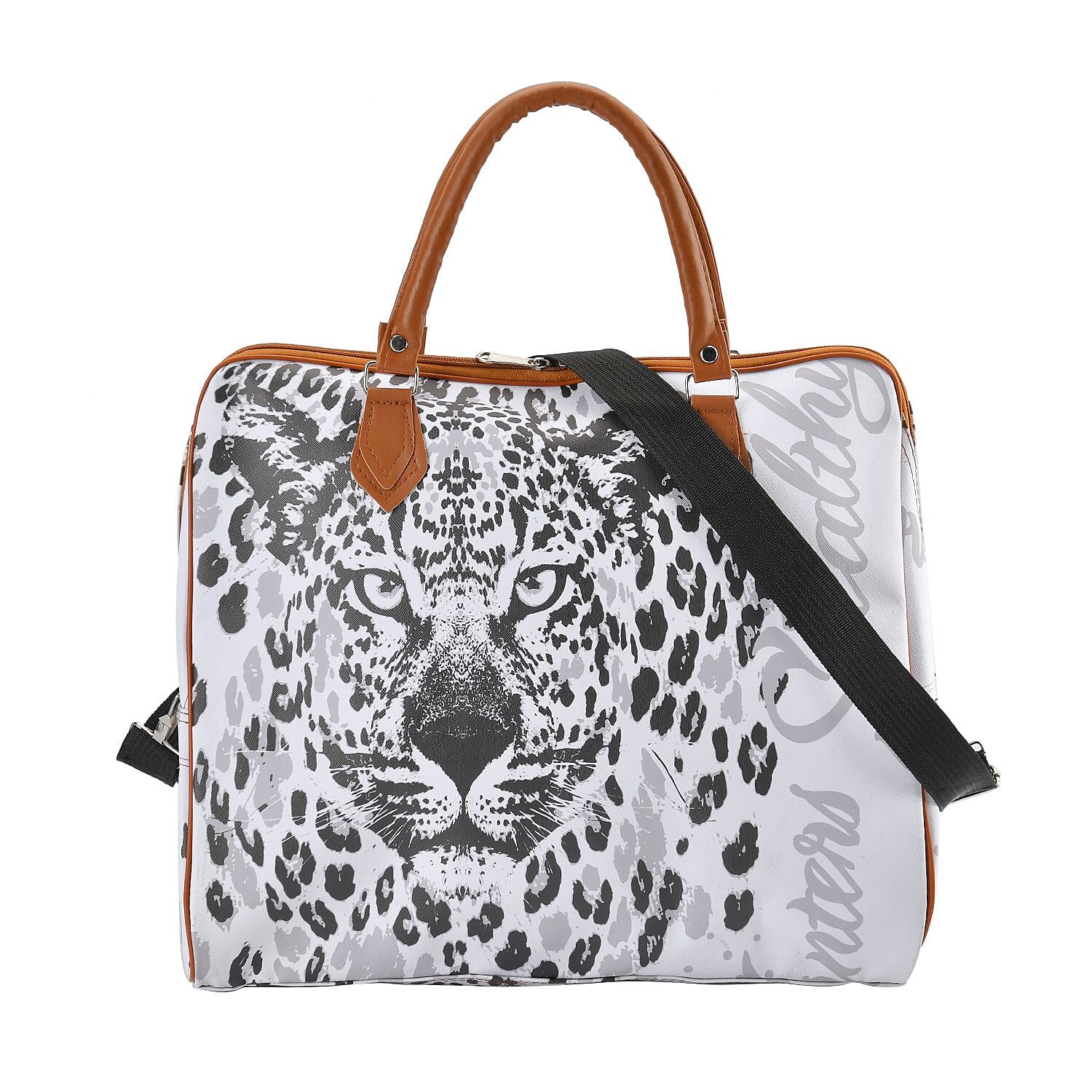 Leopard Pattern Tote Bag with Handle Drop & Detachable Shoulder Strap - White
