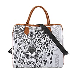Leopard Pattern Tote Bag with Handle Drop & Detachable Shoulder Strap - White