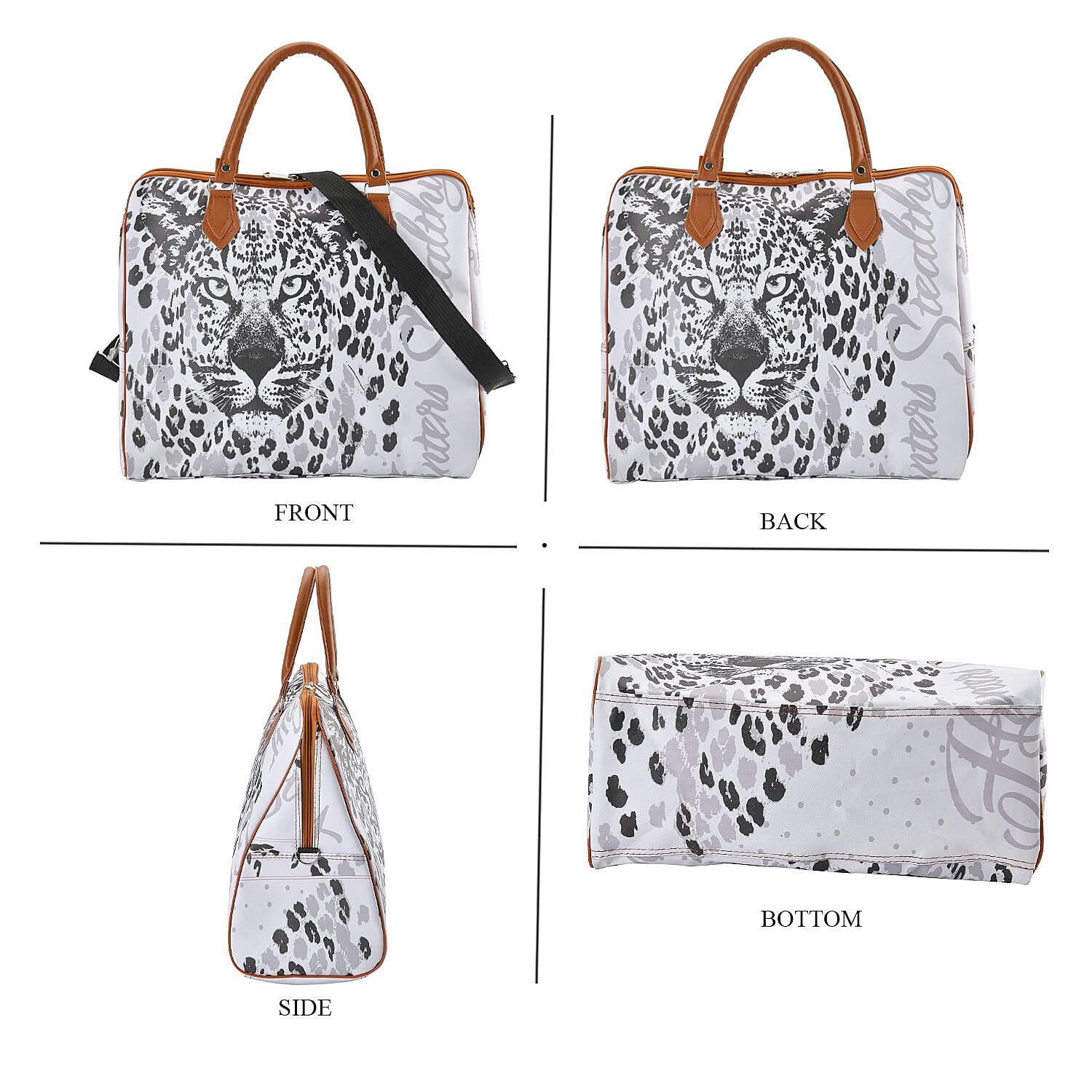 Leopard Pattern Tote Bag with Handle Drop & Detachable Shoulder Strap - White
