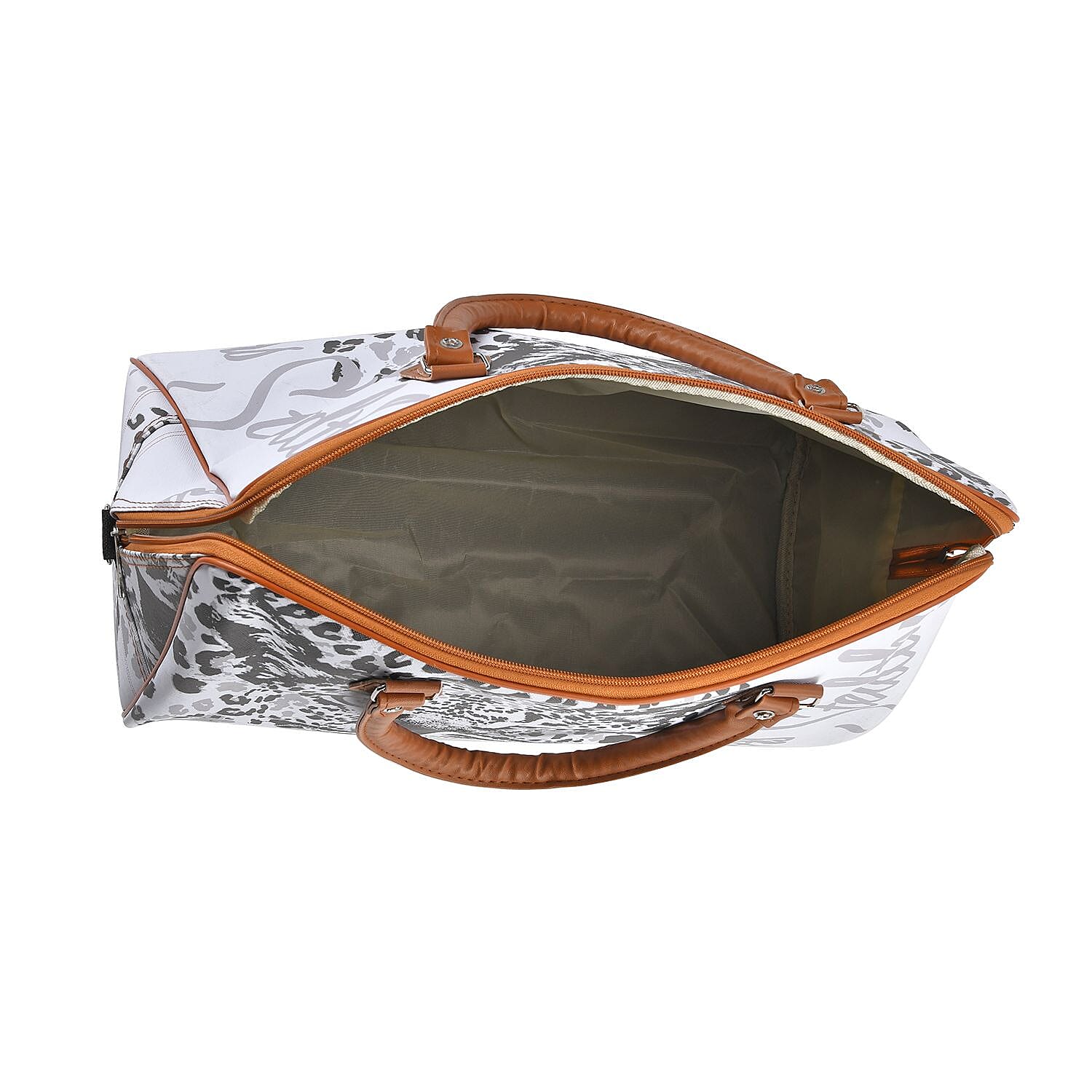 Leopard Pattern Tote Bag with Handle Drop & Detachable Shoulder Strap - White