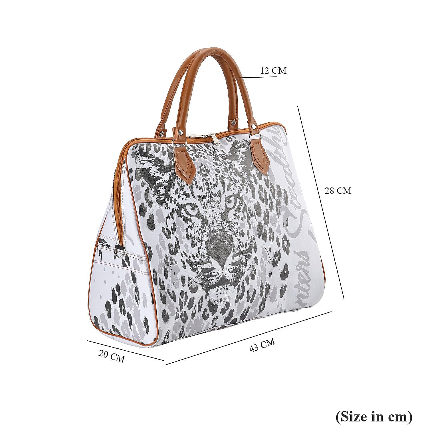 Leopard Pattern Tote Bag with Handle Drop & Detachable Shoulder Strap - White