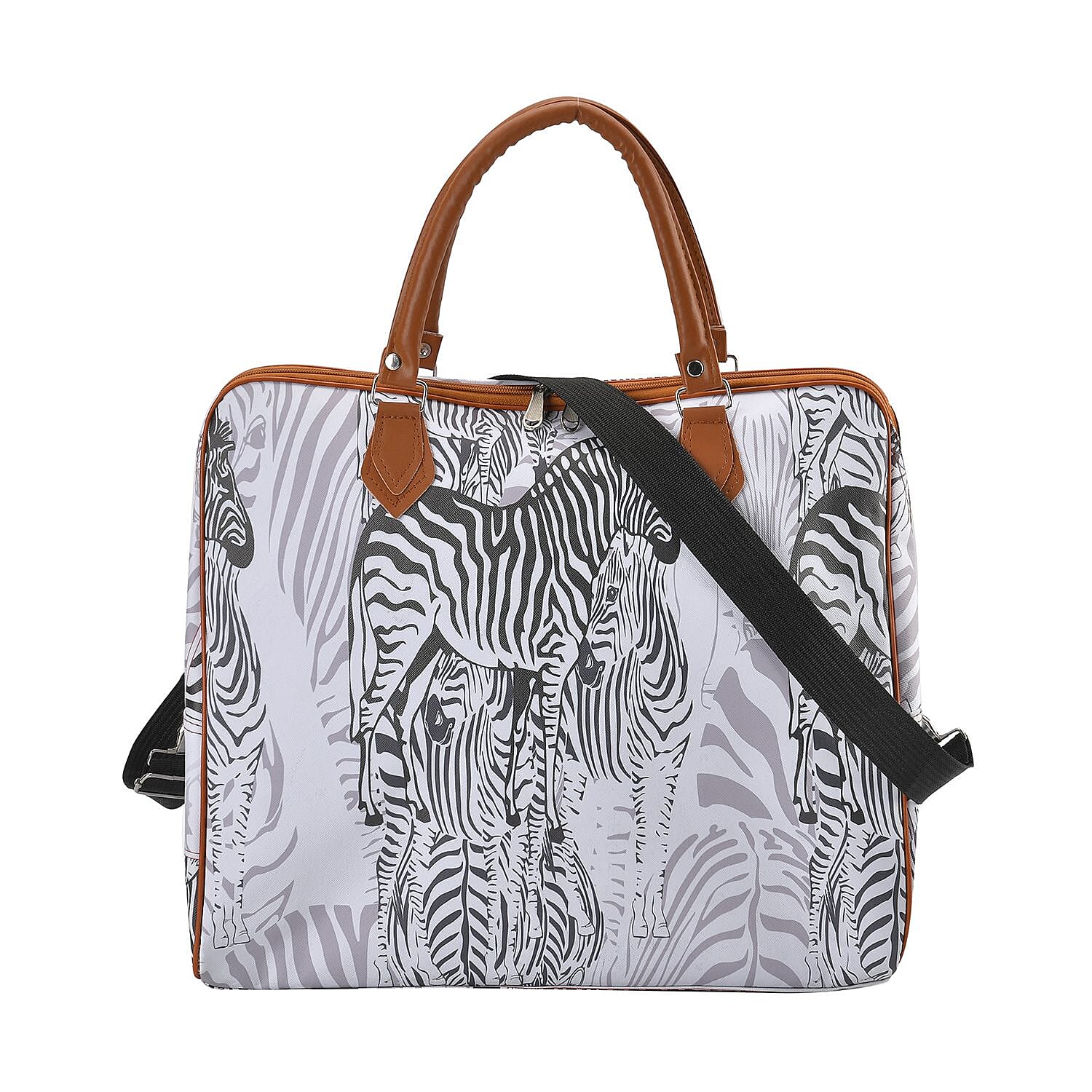 Zebra Pattern Tote Bag with Handle Drop & Detachable Shoulder Strap - Grey