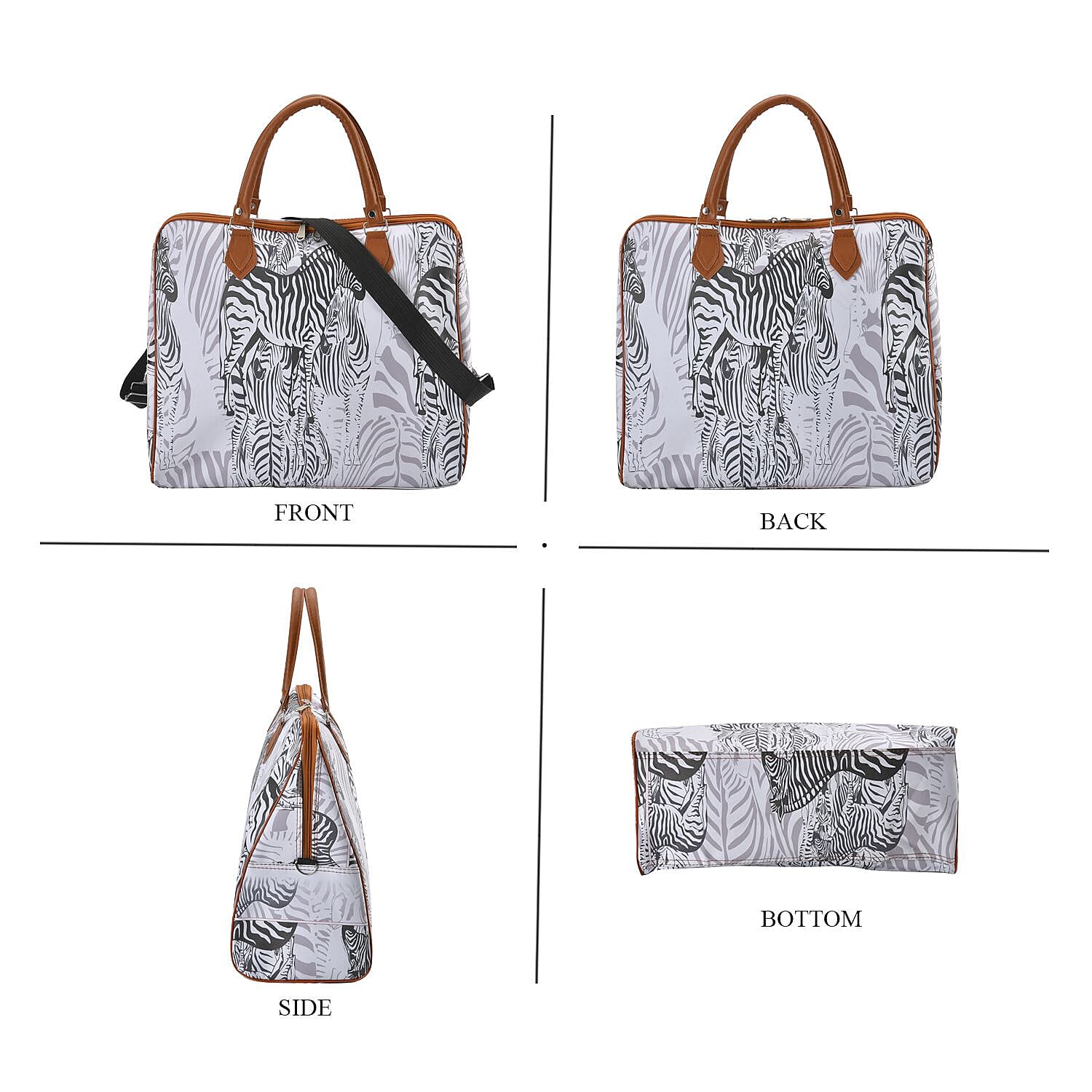 Zebra Pattern Tote Bag with Handle Drop & Detachable Shoulder Strap - Grey
