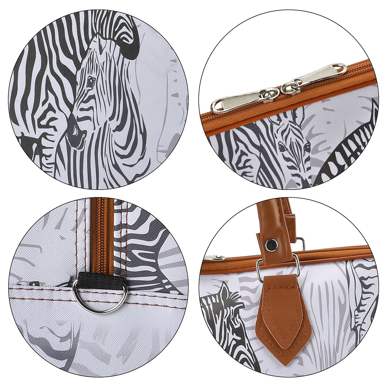 Zebra Pattern Tote Bag with Handle Drop & Detachable Shoulder Strap - Grey
