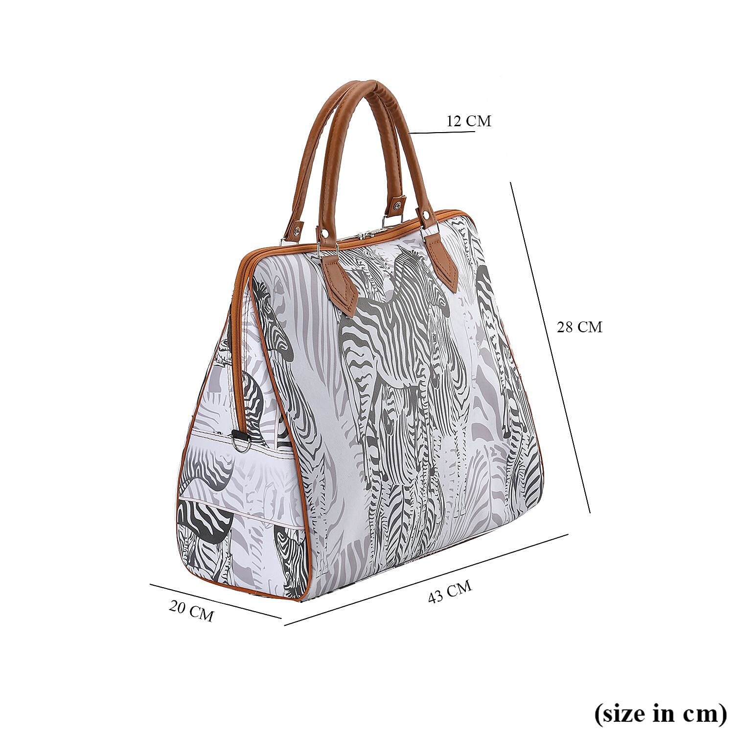 Zebra Pattern Tote Bag with Handle Drop & Detachable Shoulder Strap - Grey