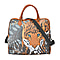 Tiger Head & Leaves Pattern Tote Bag with Handle Drop & Detachable Shoulder Strap - Brown