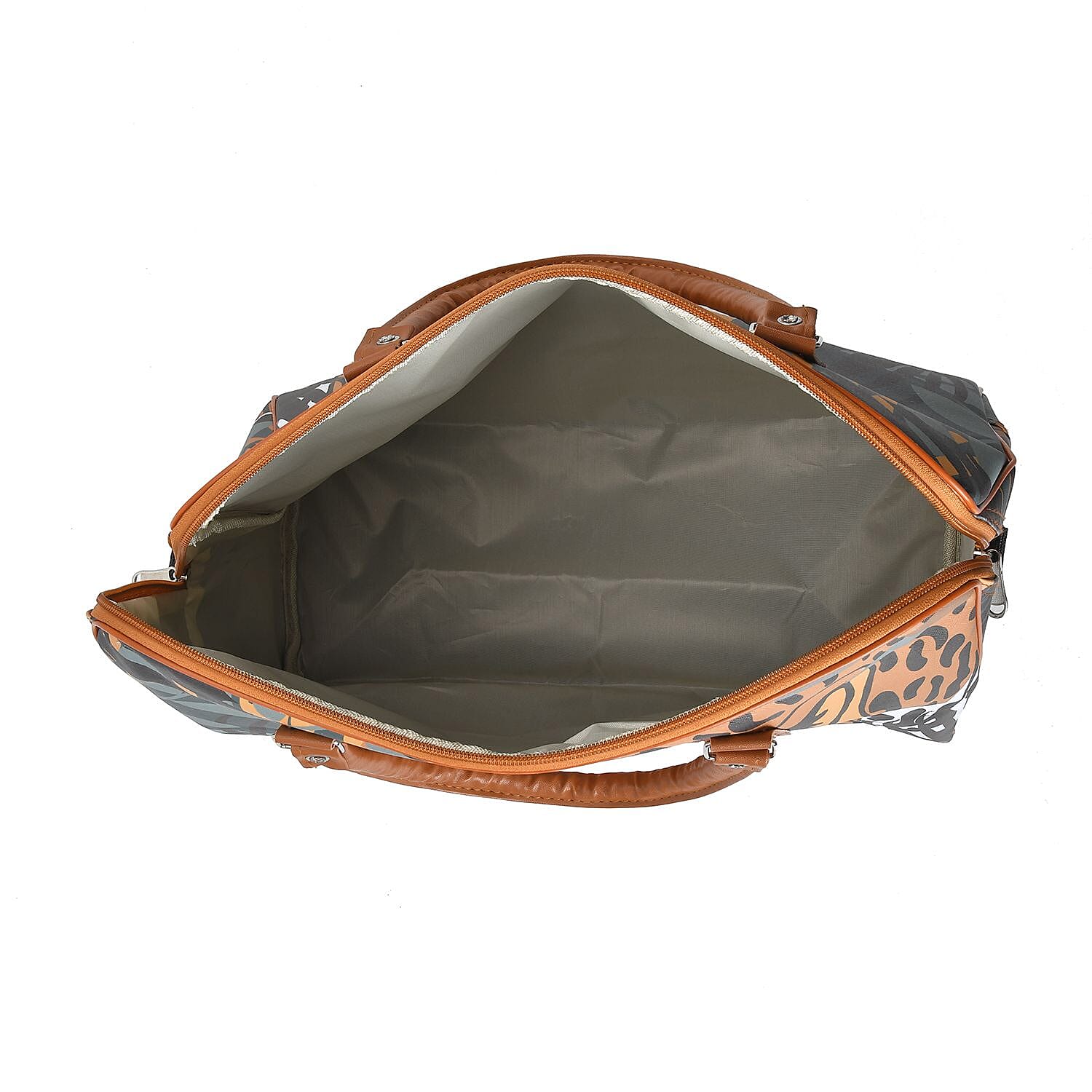 Tiger Head & Leaves Pattern Tote Bag with Handle Drop & Detachable Shoulder Strap - Brown