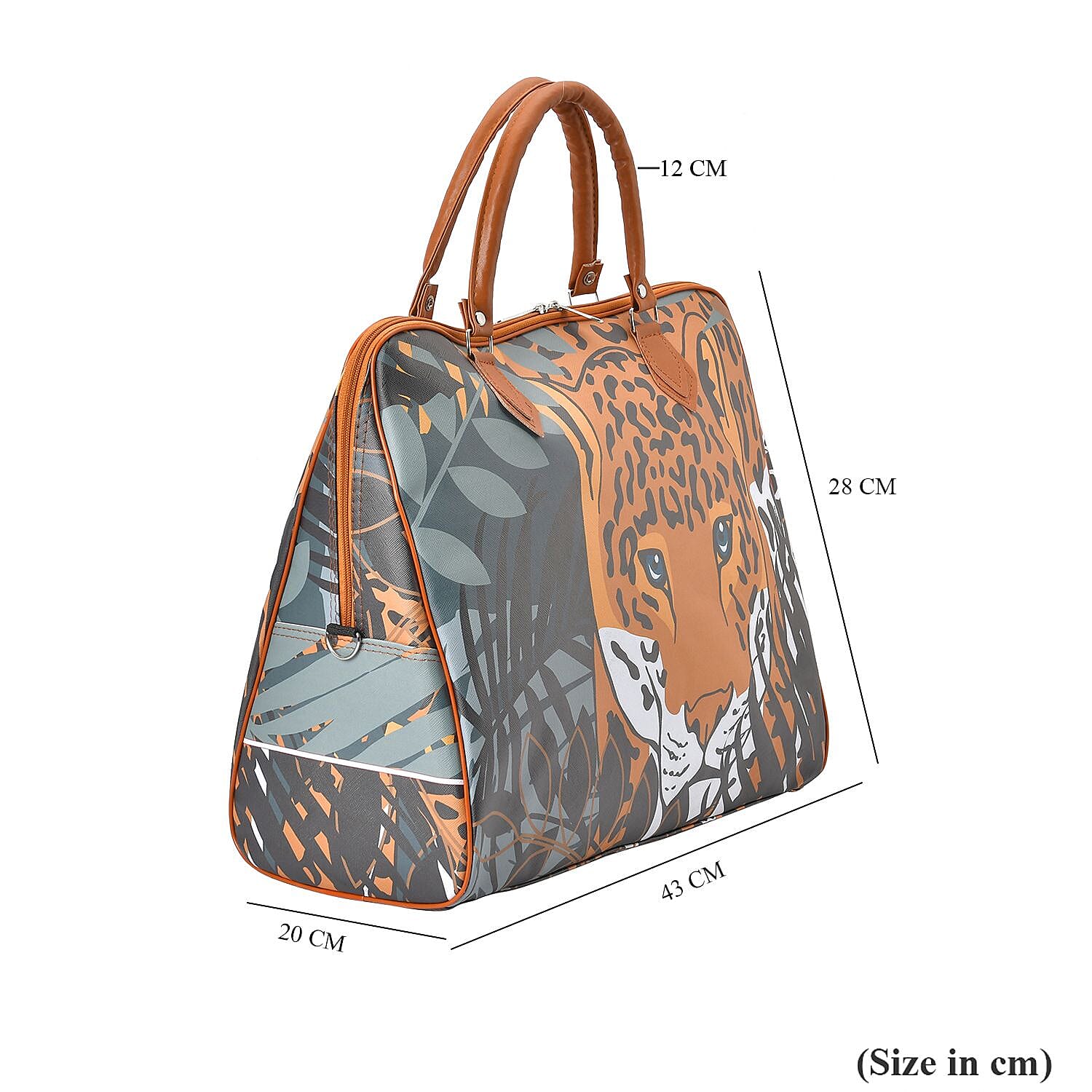 Tiger Head & Leaves Pattern Tote Bag with Handle Drop & Detachable Shoulder Strap - Brown