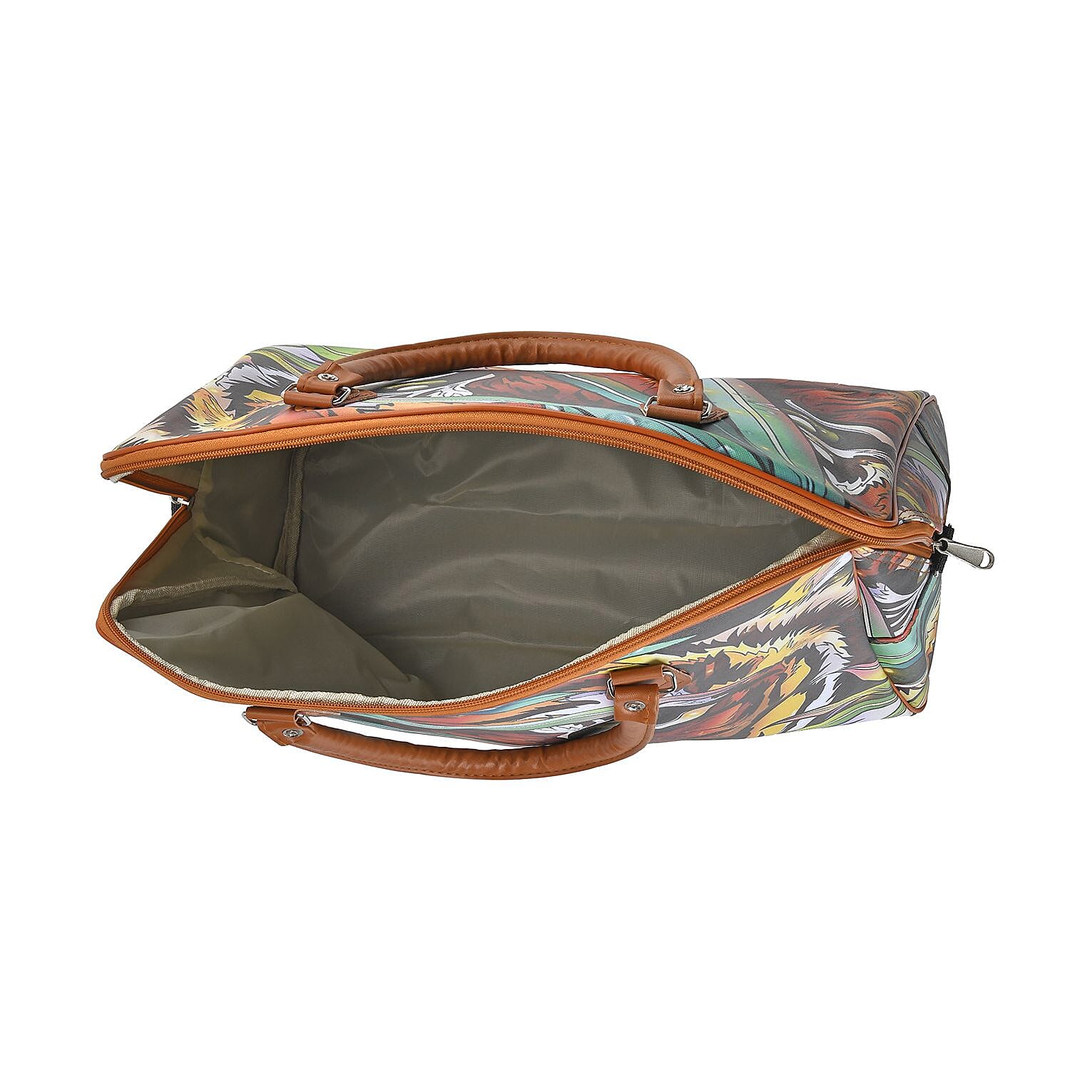 Tiger Head & Leaves Pattern Tote Bag with Handle Drop & Detachable Shoulder Strap - Brown