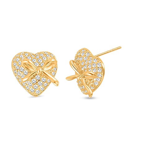 Simulated Diamond Heart Earrings with Push Back in Yellow Gold Tone