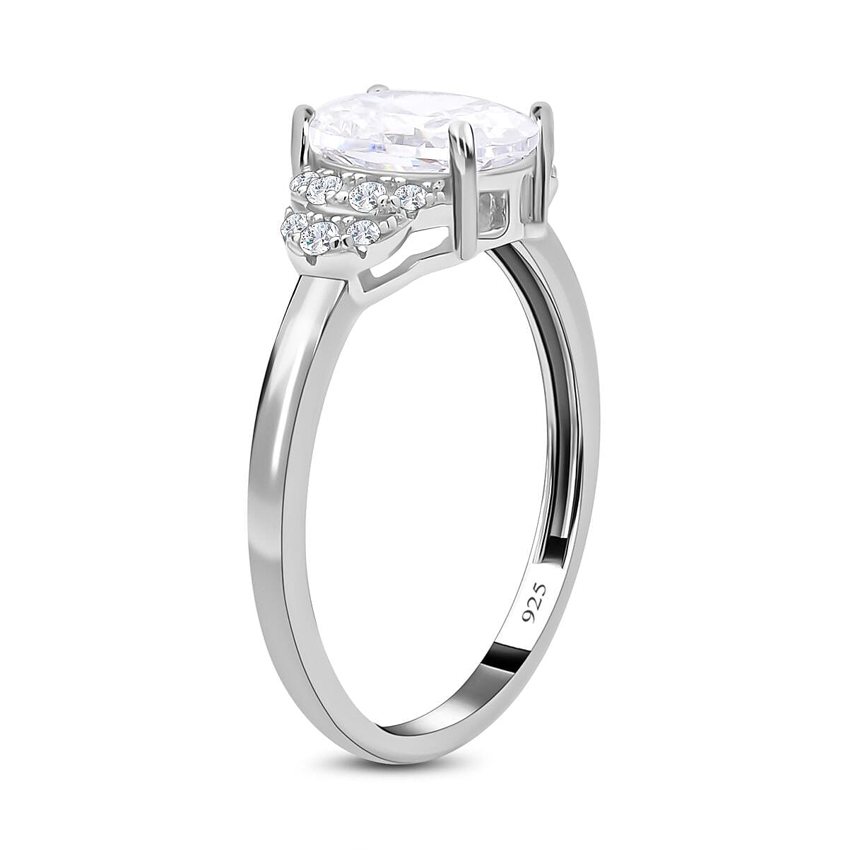 Simulated Diamond Ring in Rhodium Overlay Sterling Silver