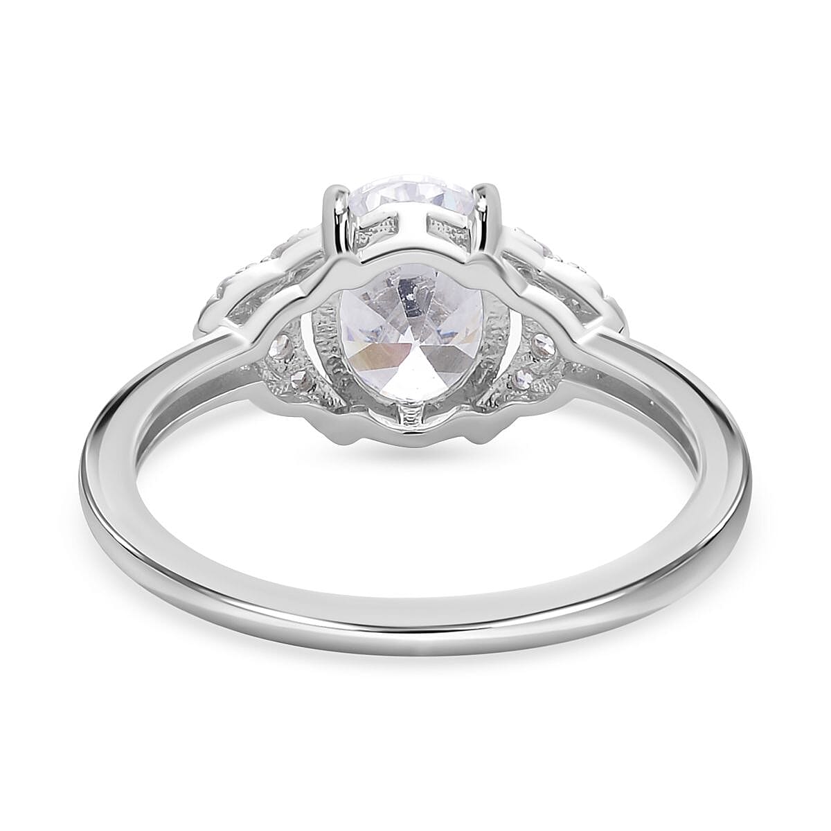 Simulated Diamond Ring in Rhodium Overlay Sterling Silver
