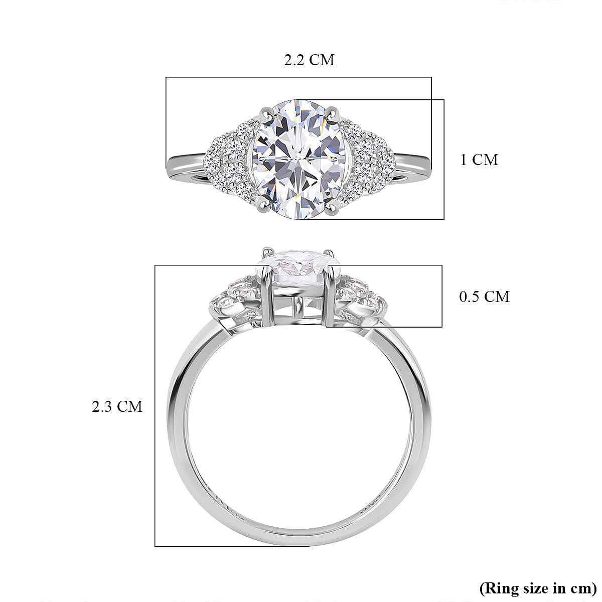 Simulated Diamond Ring in Rhodium Overlay Sterling Silver