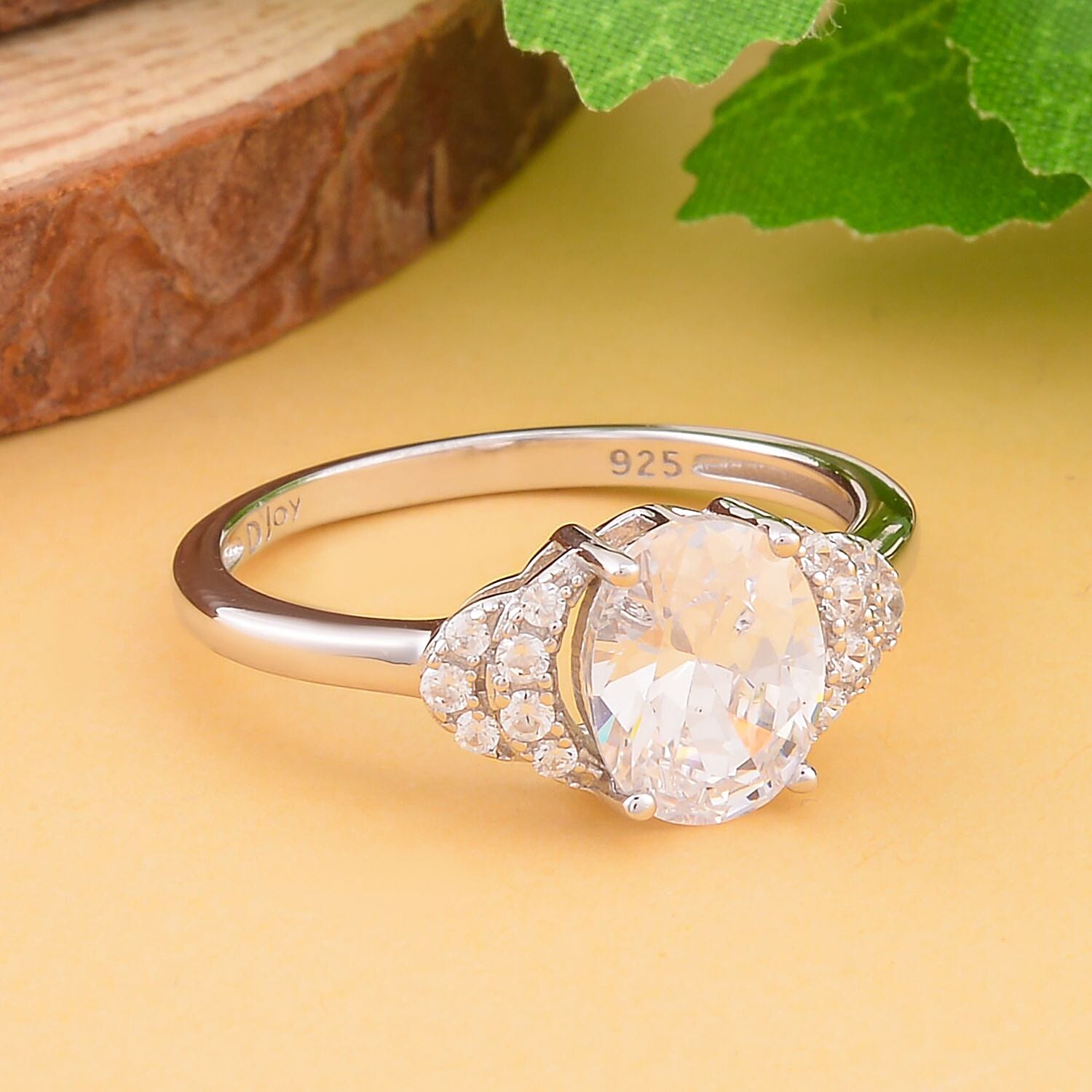 Simulated Diamond Ring in Rhodium Overlay Sterling Silver