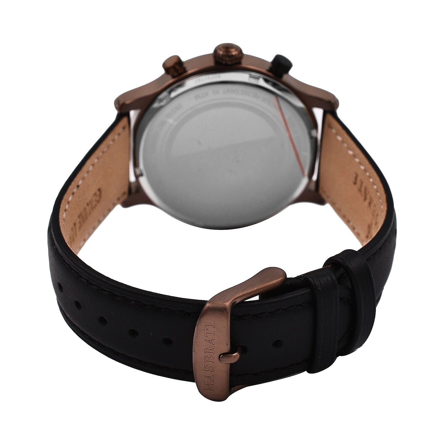 Closeout Deal- Maserati Legend Collection Watch with Chronograph, 10 ATM Water Resistance with Black Strap - Black Dial