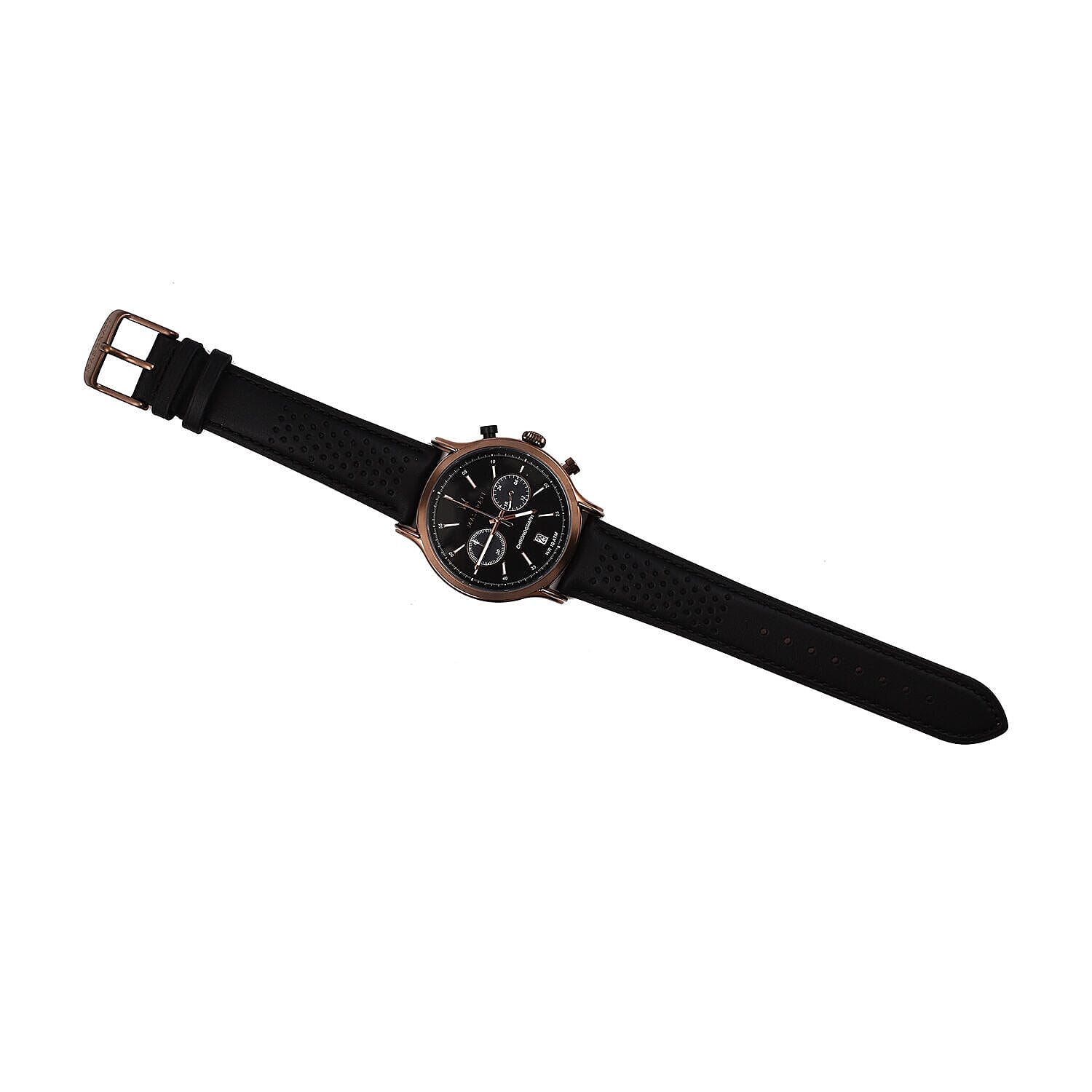 Closeout Deal- Maserati Legend Collection Watch with Chronograph, 10 ATM Water Resistance with Black Strap - Black Dial