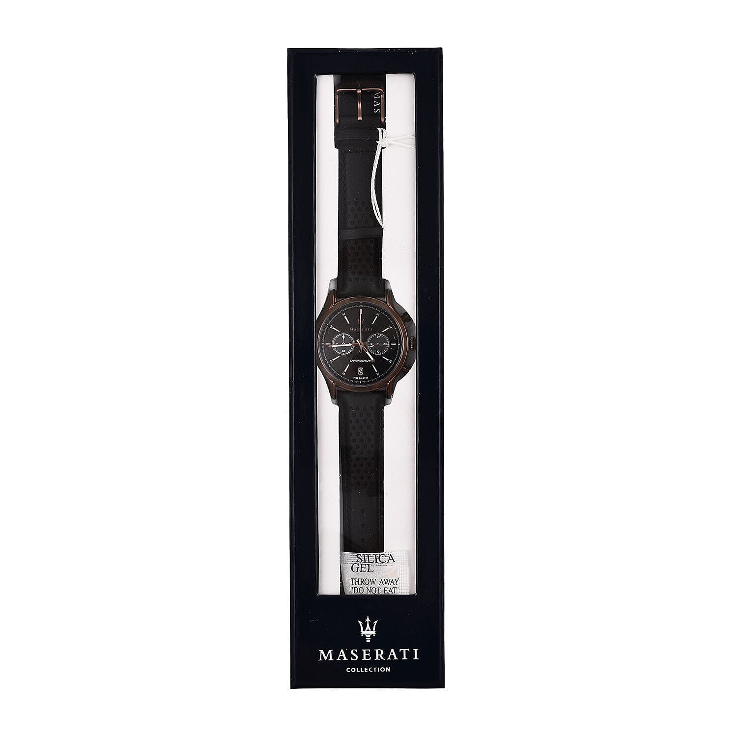 Closeout Deal- Maserati Legend Collection Watch with Chronograph, 10 ATM Water Resistance with Black Strap - Black Dial