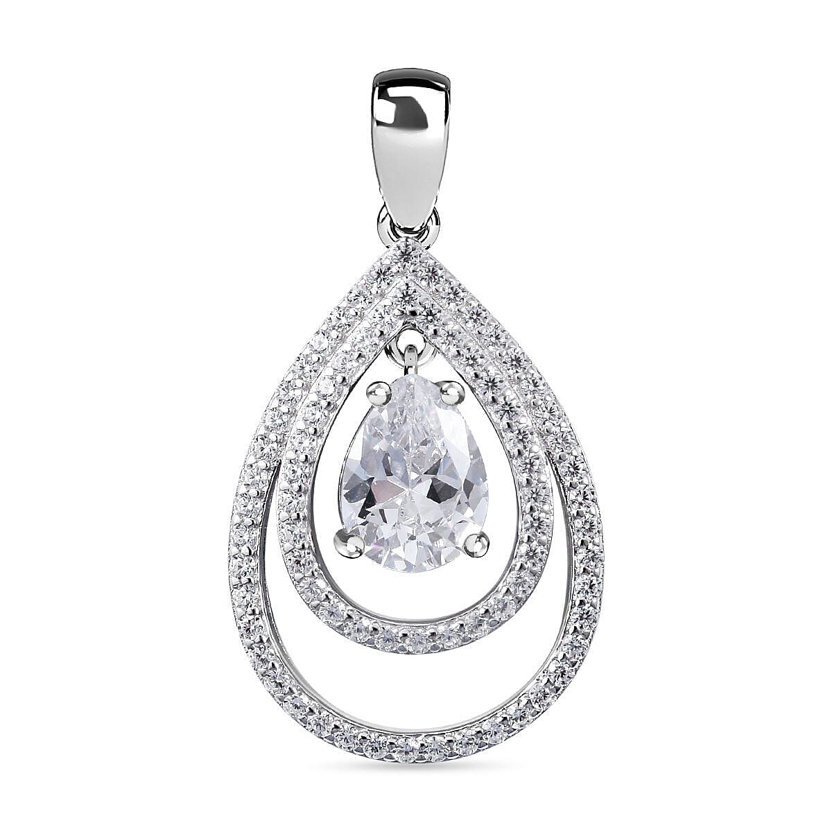 Bangkok Closeout Deal -Simulated Diamond Pendant in Rhodium Overlay Sterling Silver