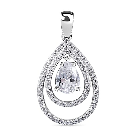 Bangkok Closeout Deal -Simulated Diamond Pendant in Rhodium Overlay Sterling Silver