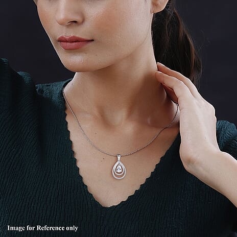 Bangkok Closeout Deal -Simulated Diamond Pendant in Rhodium Overlay Sterling Silver