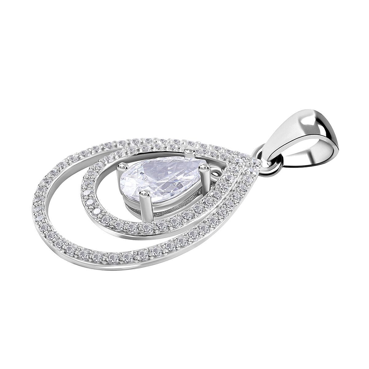Bangkok Closeout Deal -Simulated Diamond Pendant in Rhodium Overlay Sterling Silver