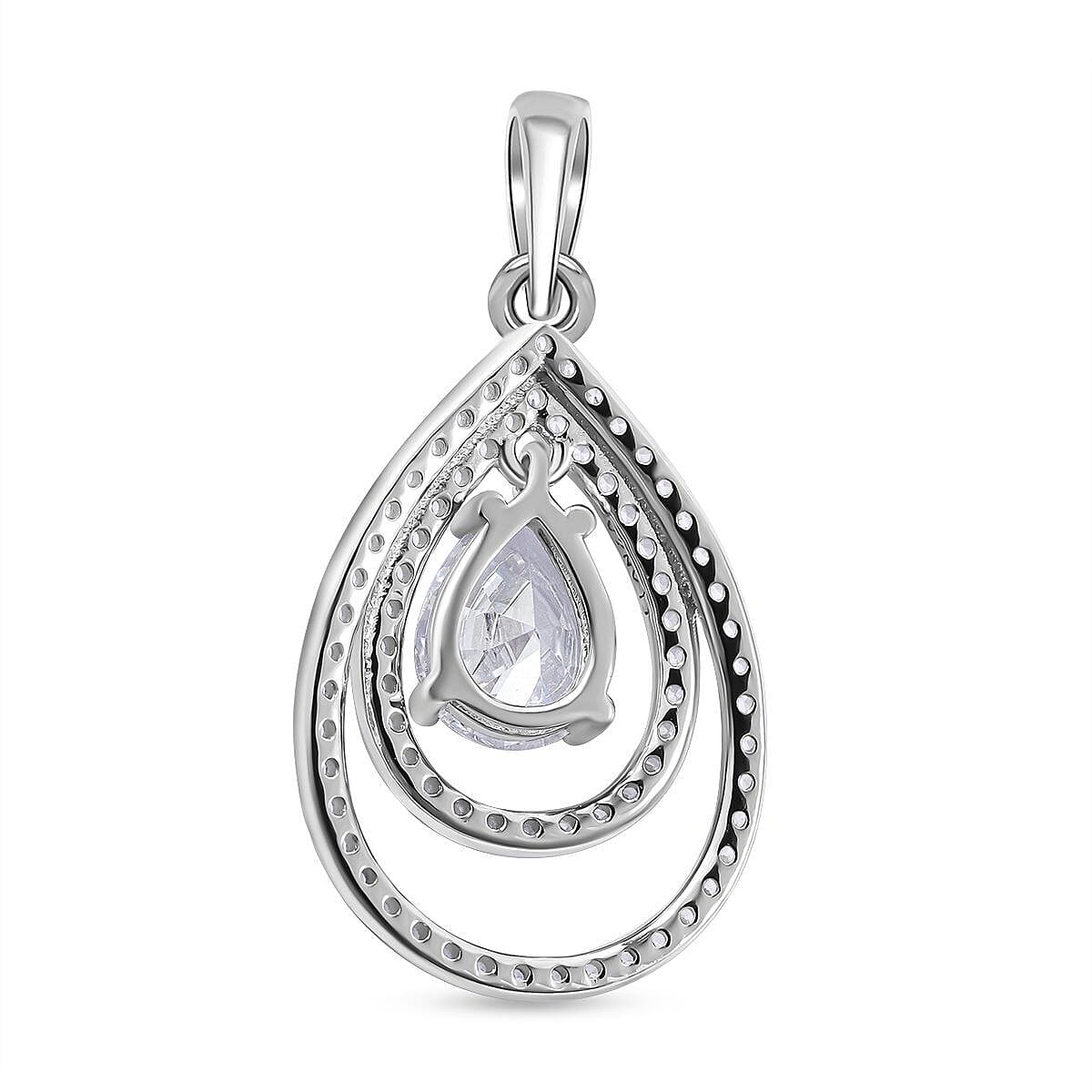 Bangkok Closeout Deal -Simulated Diamond Pendant in Rhodium Overlay Sterling Silver