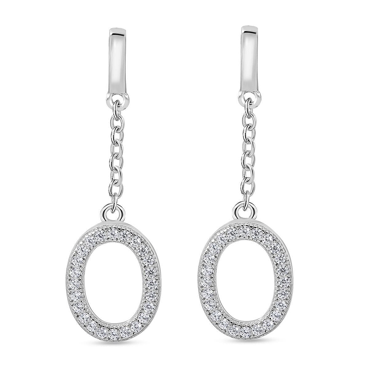 NY Close Out- CZ Circle Drop Earrings in Rhodium Overlay Sterling Silver