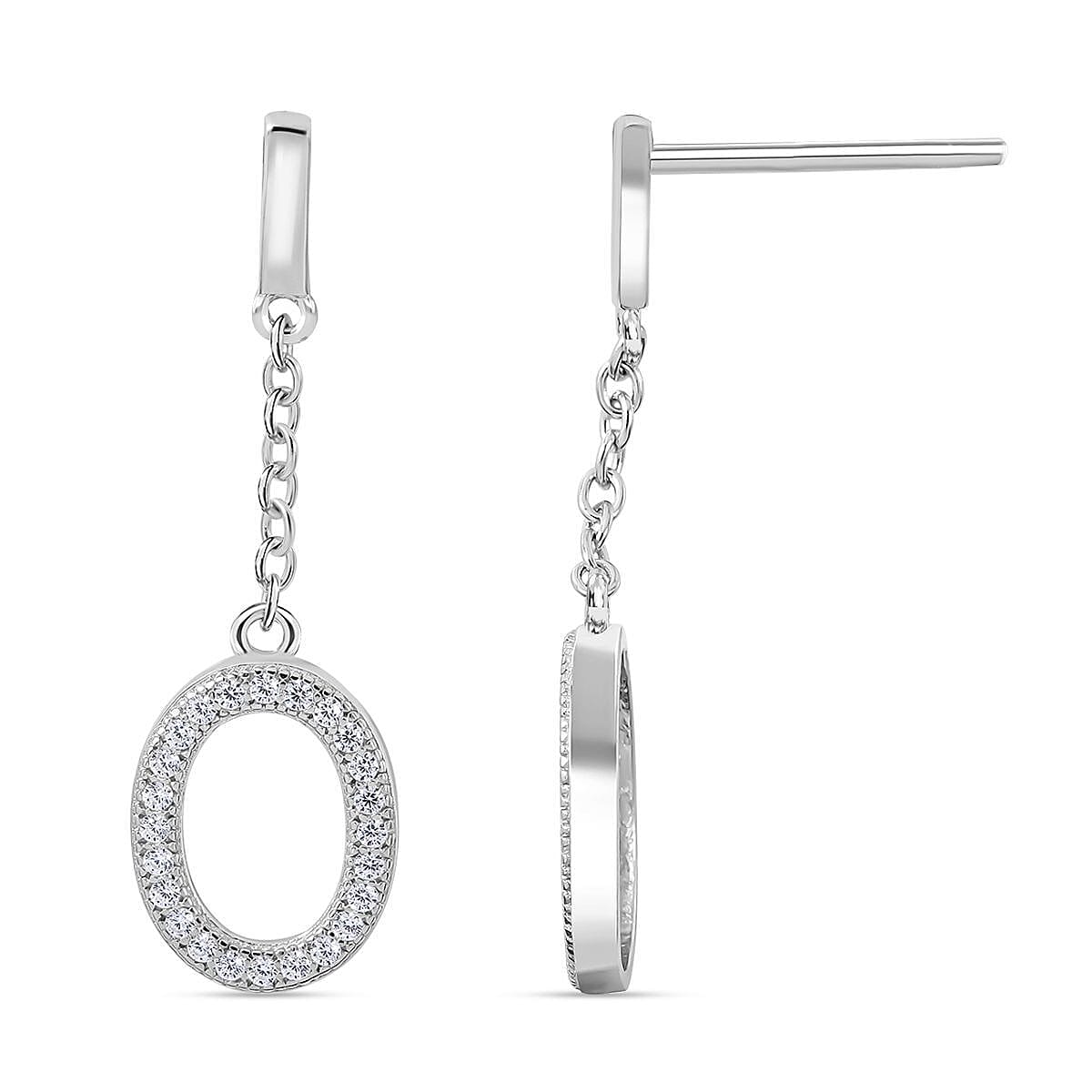 NY Close Out- CZ Circle Drop Earrings in Rhodium Overlay Sterling Silver