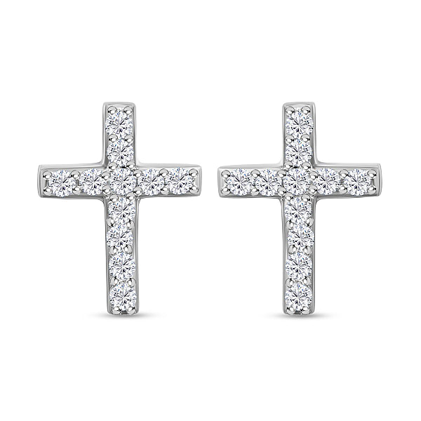 Simulated Diamond Cross Earrings With Push Back in Sterling Silver ...