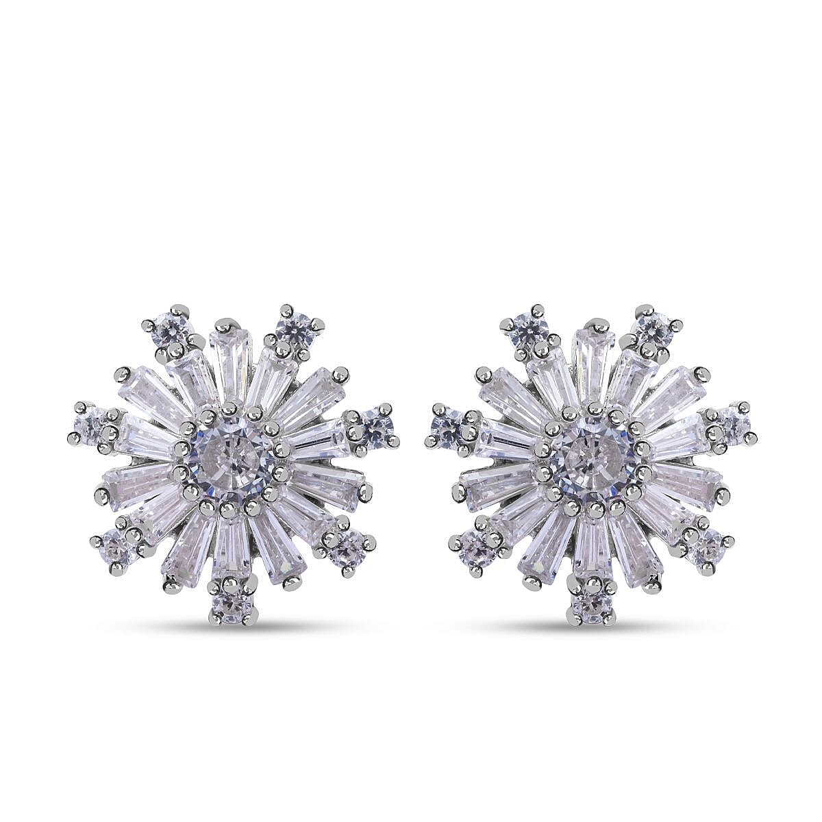NY Close Out - Simulated Diamond Starburst Earrings (with Push Back) in Sterling Silver.